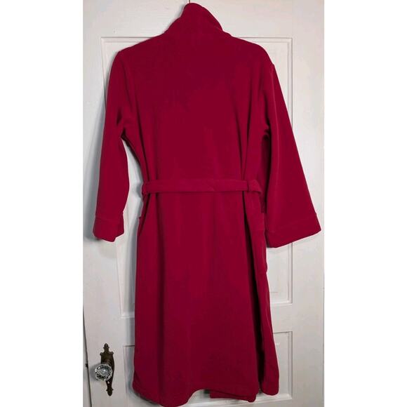 LL BEAN Red Fleece Long Robe + Tie Pockets Shawl Collar KIDS L(14/16)(904) - Picture 6 of 6